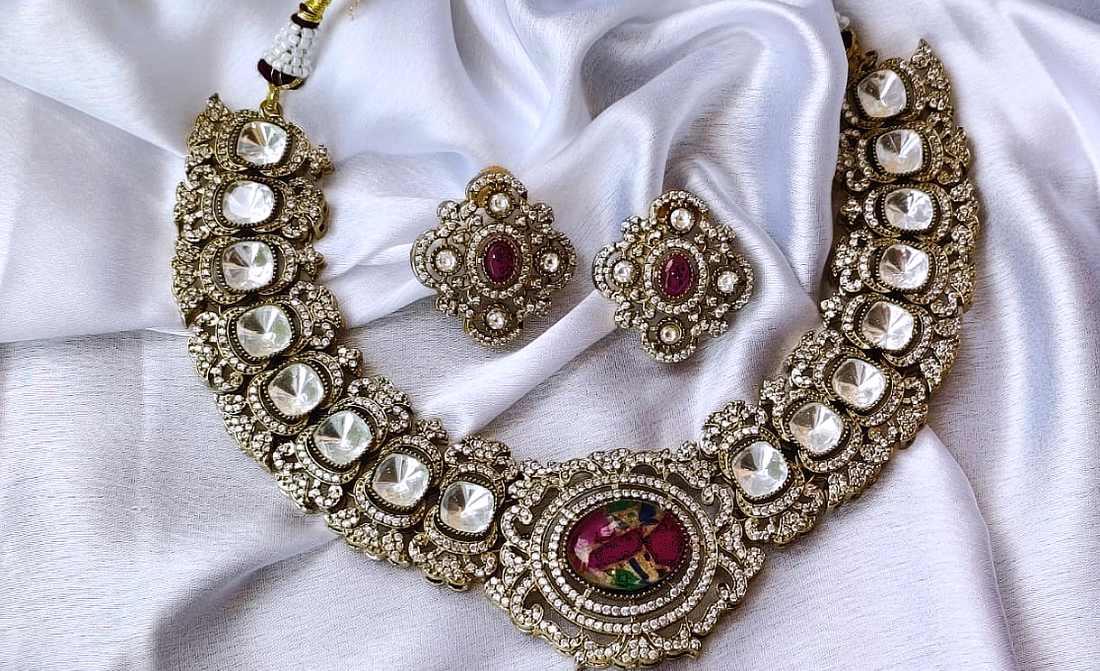 Premium Kundan Polki Necklace Set